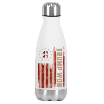 Trump Won 2024 45 47th President Usa Flag Stainless Steel Insulated Water Bottle