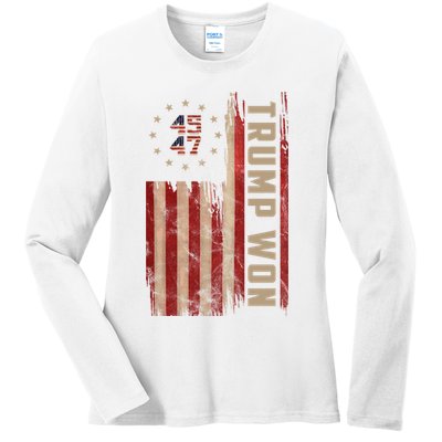 Trump Won 2024 45 47th President Usa Flag Ladies Long Sleeve Shirt