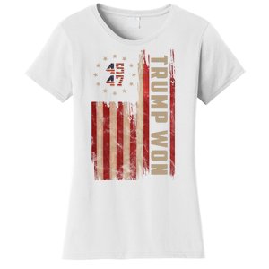 Trump Won 2024 45 47th President Usa Flag Women's T-Shirt