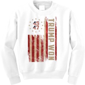 Trump Won 2024 45 47th President Usa Flag Kids Sweatshirt