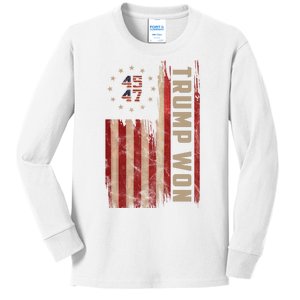 Trump Won 2024 45 47th President Usa Flag Kids Long Sleeve Shirt