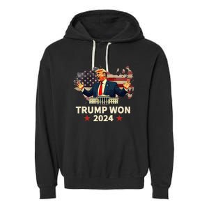 Trump Won 2024 President 47th Election Us Flag Garment-Dyed Fleece Hoodie