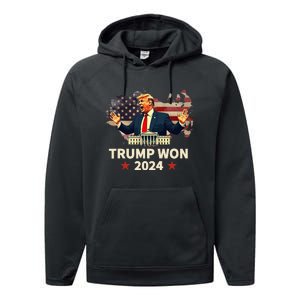 Trump Won 2024 President 47th Election Us Flag Performance Fleece Hoodie