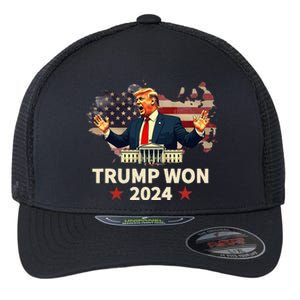 Trump Won 2024 President 47th Election Us Flag Flexfit Unipanel Trucker Cap