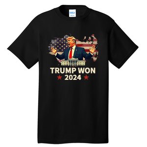 Trump Won 2024 President 47th Election Us Flag Tall T-Shirt