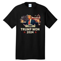 Trump Won 2024 President 47th Election Us Flag Tall T-Shirt