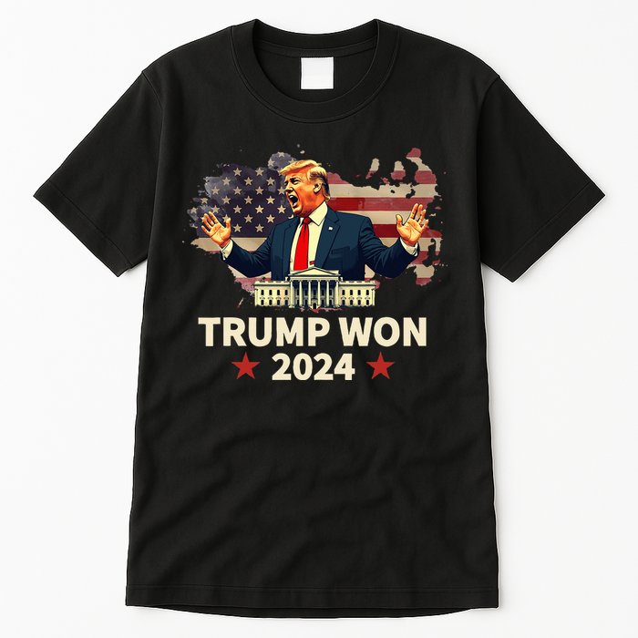 Trump Won 2024 President 47th Election Us Flag Tall T-Shirt