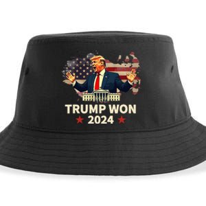 Trump Won 2024 President 47th Election Us Flag Sustainable Bucket Hat