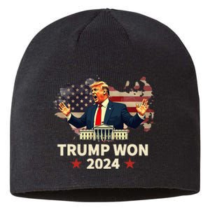 Trump Won 2024 President 47th Election Us Flag Sustainable Beanie