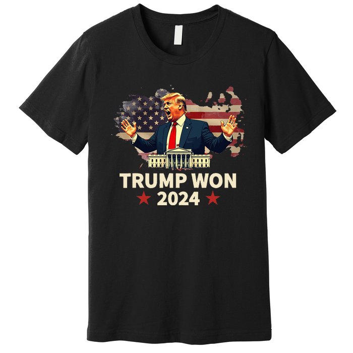 Trump Won 2024 President 47th Election Us Flag Premium T-Shirt