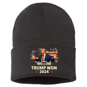 Trump Won 2024 President 47th Election Us Flag Sustainable Knit Beanie