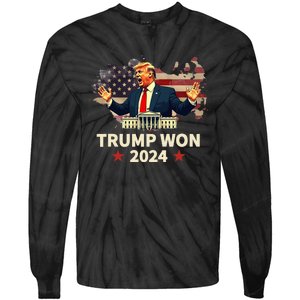 Trump Won 2024 President 47th Election Us Flag Tie-Dye Long Sleeve Shirt