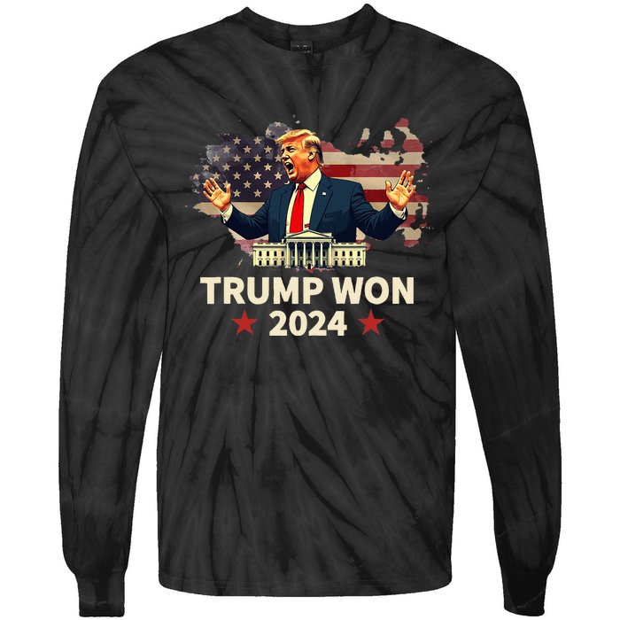 Trump Won 2024 President 47th Election Us Flag Tie-Dye Long Sleeve Shirt