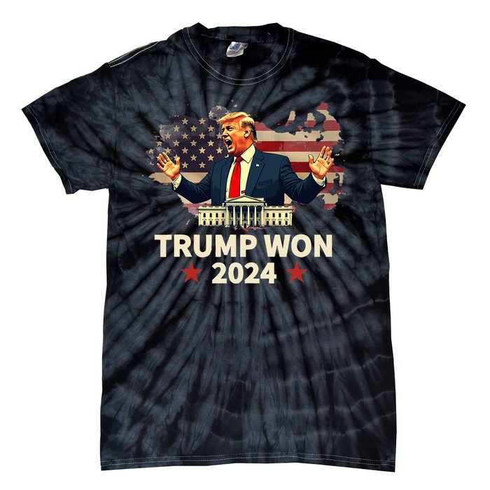 Trump Won 2024 President 47th Election Us Flag Tie-Dye T-Shirt