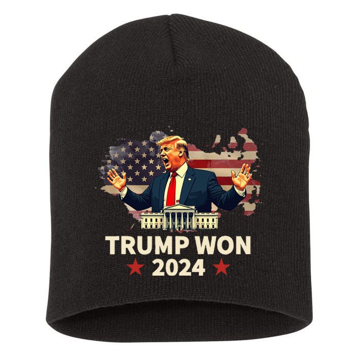 Trump Won 2024 President 47th Election Us Flag Short Acrylic Beanie