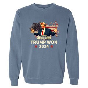 Trump Won 2024 President 47th Election Us Flag Garment-Dyed Sweatshirt