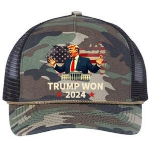 Trump Won 2024 President 47th Election Us Flag Retro Rope Trucker Hat Cap