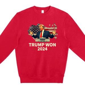 Trump Won 2024 President 47th Election Us Flag Premium Crewneck Sweatshirt