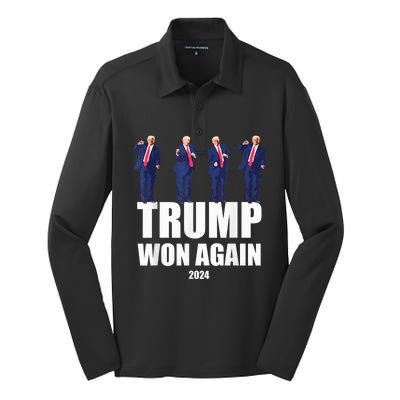 Trump Wins 2024 Presidential Election 2024 Donald Trump Wins Us Presidency Silk Touch Performance Long Sleeve Polo