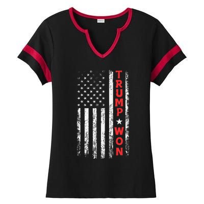 Trump Won 2024 Election Usa Flag Ladies Halftime Notch Neck Tee