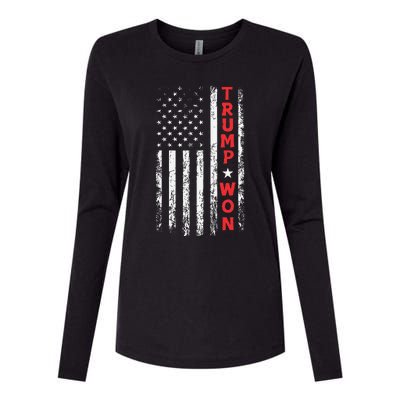 Trump Won 2024 Election Usa Flag Womens Cotton Relaxed Long Sleeve T-Shirt