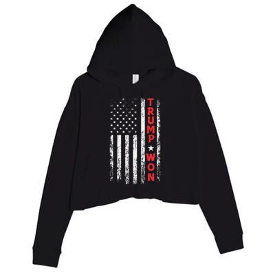 Trump Won 2024 Election Usa Flag Crop Fleece Hoodie