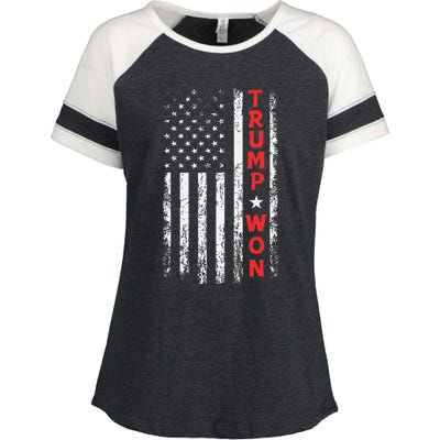 Trump Won 2024 Election Usa Flag Enza Ladies Jersey Colorblock Tee