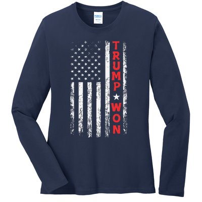 Trump Won 2024 Election Usa Flag Ladies Long Sleeve Shirt