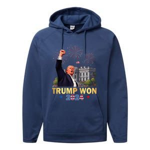 Trump Wins 2024 Presidential Election 2024 Donald Trump Wins Us Presidency Performance Fleece Hoodie