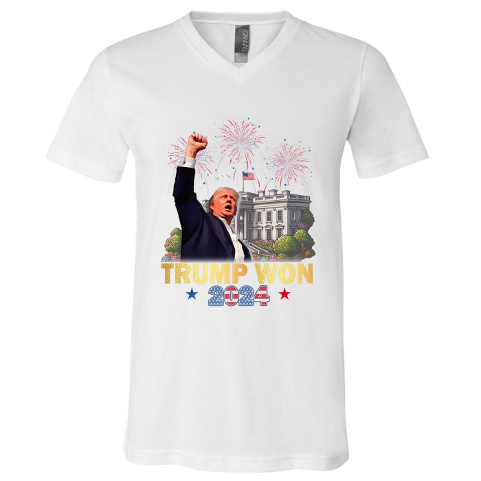 Trump Wins 2024 Presidential Election 2024 Donald Trump Wins Us Presidency V-Neck T-Shirt