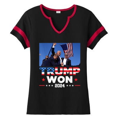 Trump Wins 2024 Presidential Election 2024 Donald Trump Wins Us Presidency Ladies Halftime Notch Neck Tee