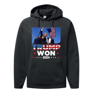 Trump Wins 2024 Presidential Election 2024 Donald Trump Wins Us Presidency Performance Fleece Hoodie