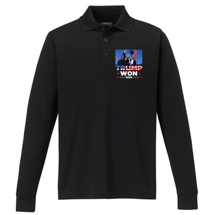 Trump Wins 2024 Presidential Election 2024 Donald Trump Wins Us Presidency Performance Long Sleeve Polo