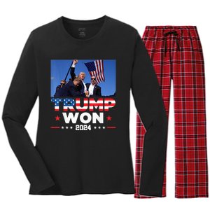 Trump Wins 2024 Presidential Election 2024 Donald Trump Wins Us Presidency Women's Long Sleeve Flannel Pajama Set 