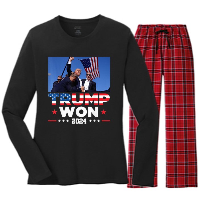 Trump Wins 2024 Presidential Election 2024 Donald Trump Wins Us Presidency Women's Long Sleeve Flannel Pajama Set 