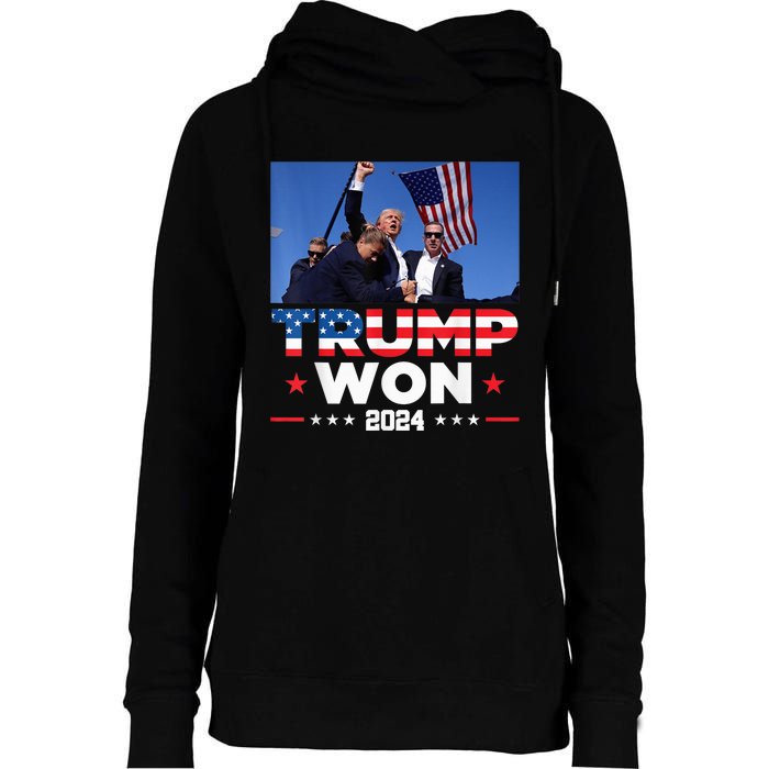 Trump Wins 2024 Presidential Election 2024 Donald Trump Wins Us Presidency Womens Funnel Neck Pullover Hood