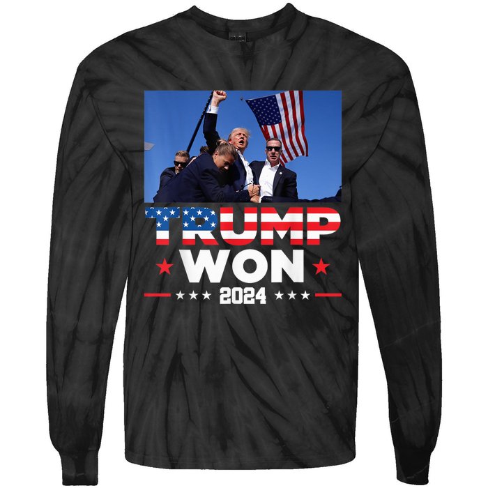 Trump Wins 2024 Presidential Election 2024 Donald Trump Wins Us Presidency Tie-Dye Long Sleeve Shirt