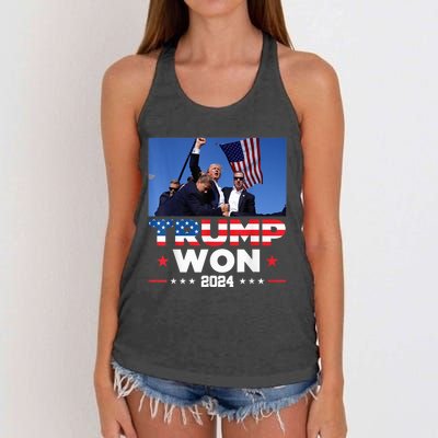 Trump Wins 2024 Presidential Election 2024 Donald Trump Wins Us Presidency Women's Knotted Racerback Tank