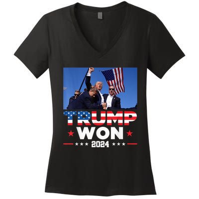 Trump Wins 2024 Presidential Election 2024 Donald Trump Wins Us Presidency Women's V-Neck T-Shirt