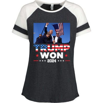 Trump Wins 2024 Presidential Election 2024 Donald Trump Wins Us Presidency Enza Ladies Jersey Colorblock Tee