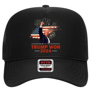 Trump Won 2024 Election President 47 Th American Flag High Crown Mesh Back Trucker Hat