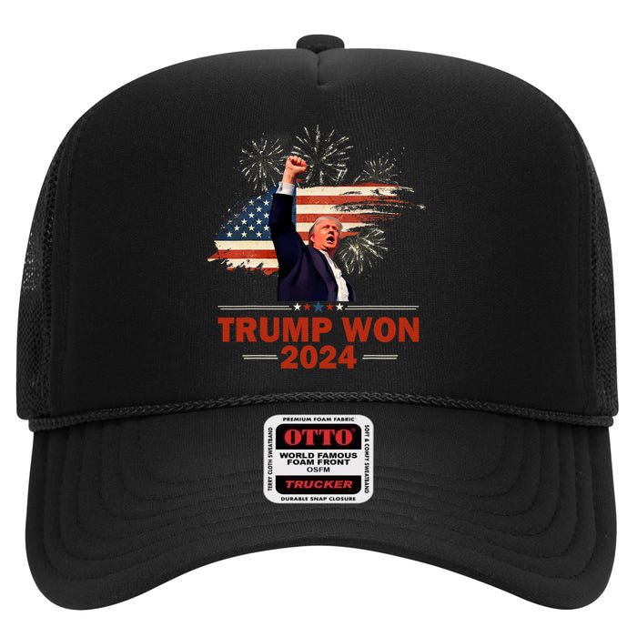 Trump Won 2024 Election President 47 Th American Flag High Crown Mesh Back Trucker Hat