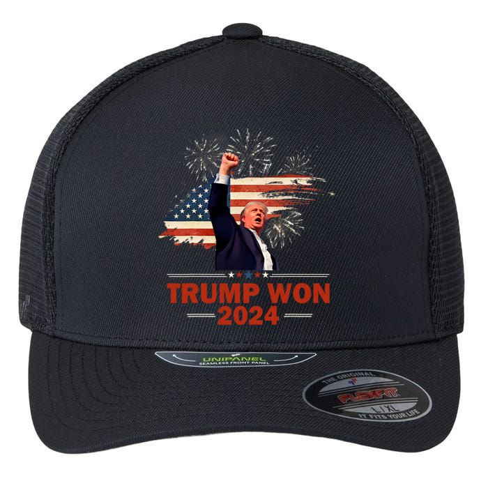 Trump Won 2024 Election President 47 Th American Flag Flexfit Unipanel Trucker Cap