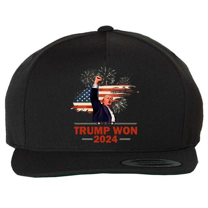 Trump Won 2024 Election President 47 Th American Flag Wool Snapback Cap