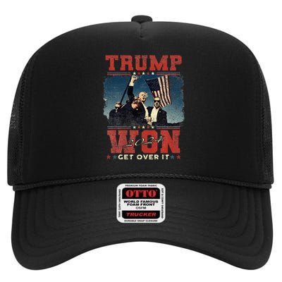 Trump Wins 2024 Election Trump Won 2024 High Crown Mesh Back Trucker Hat