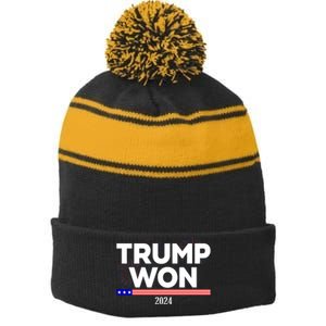 Trump Won 2024 Election 47th President Stripe Pom Pom Beanie