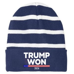 Trump Won 2024 Election 47th President Striped Beanie with Solid Band