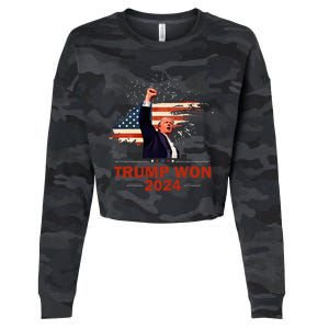 Trump Won 2024 Election President 47 Th American Flag Cropped Pullover Crew