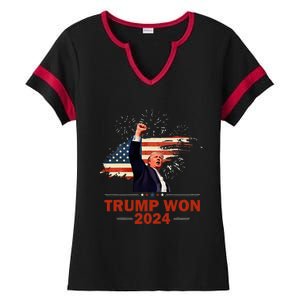 Trump Won 2024 Election President 47 Th American Flag Ladies Halftime Notch Neck Tee