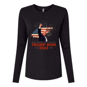 Trump Won 2024 Election President 47 Th American Flag Womens Cotton Relaxed Long Sleeve T-Shirt